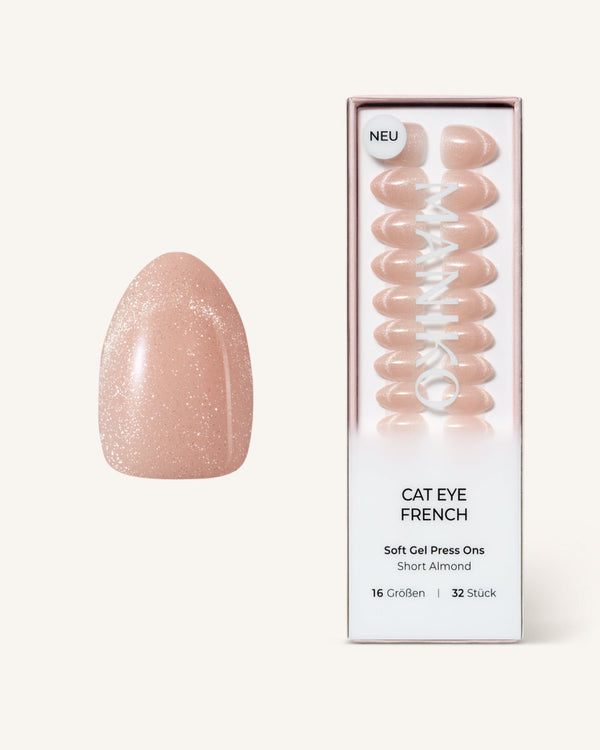 Cat Eye French (Short, Almond) - Soft Gel Press Ons